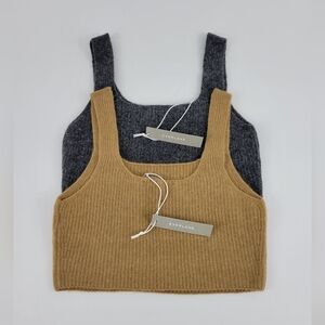 Everlane Ribbed Cozy Stretch Wool Yak Knit Crop Tops in Charcoal and Camel